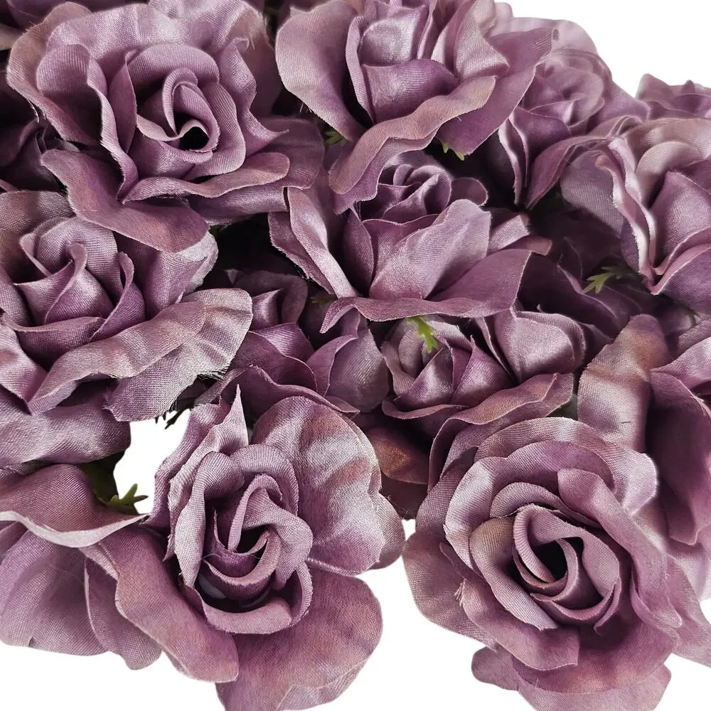 25 Plum Purple Satin Rose Heads Stemless Wedding Floral Craft DIY 2.5in